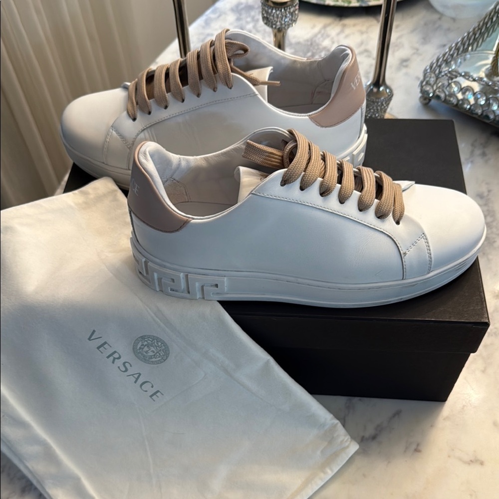 Versace White and Tan Sneakers